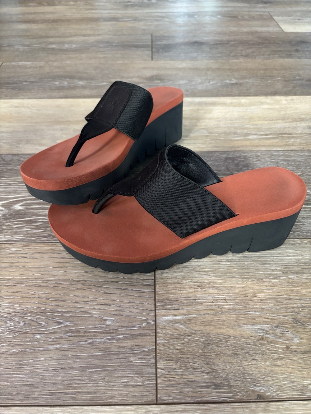 Fly London Black Yomu Wedge Flip Flop